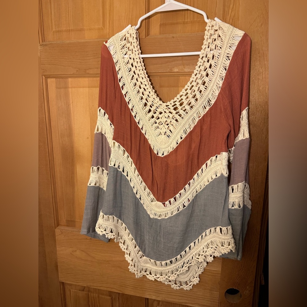 New Cotton Gauze Blouse with Knitted Details sz M